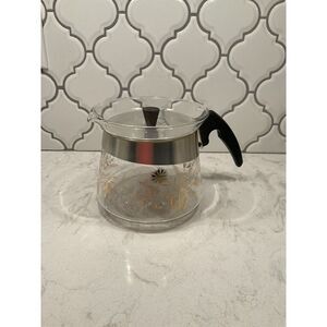 Douglas Flameproof Glass Coffee Pot Gold Wheat Long Black Handle Vintage